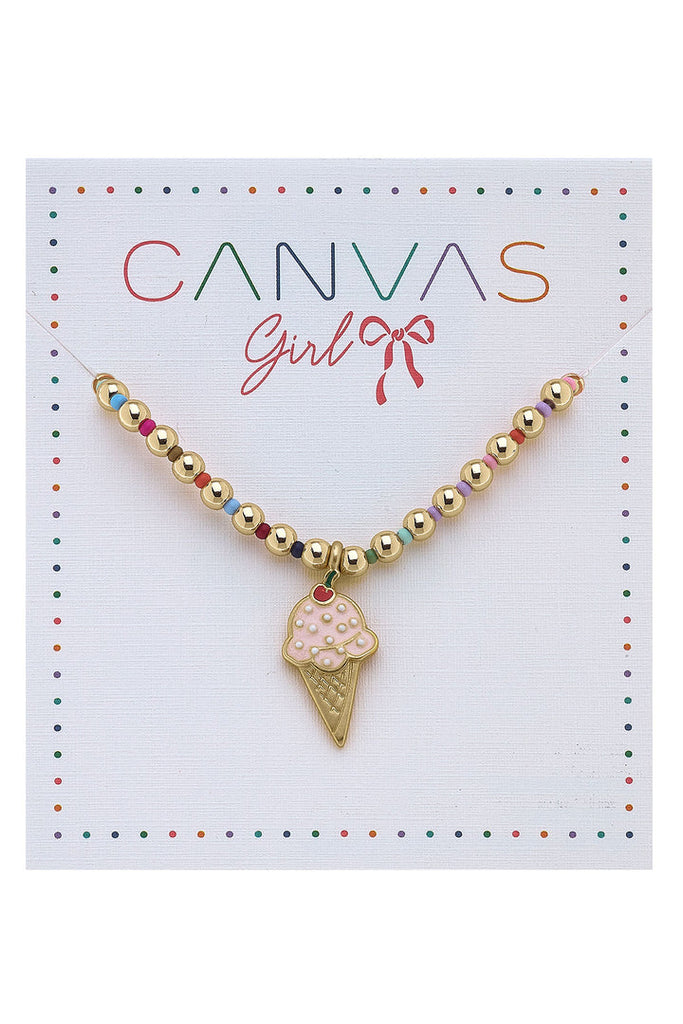 canvas ice cream rainbow beaded children's necklace