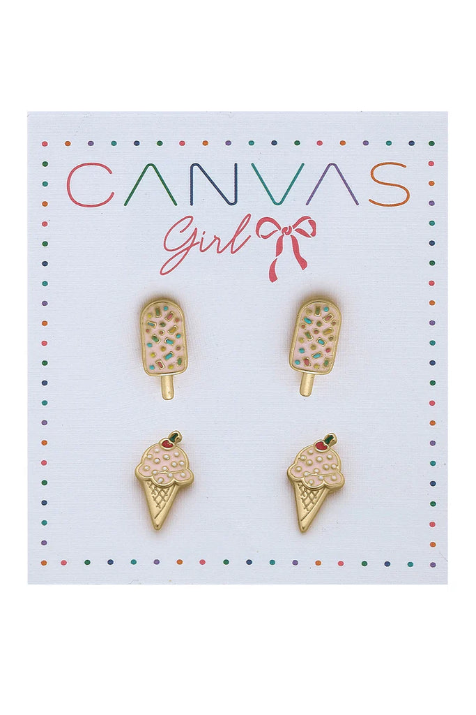 canvas popsicle and ice cream earrings on a white background