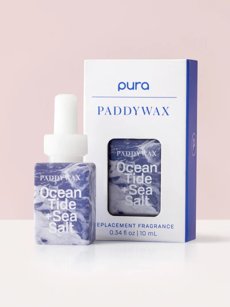 paddywax ocean tide and sea salt on a pale pink background