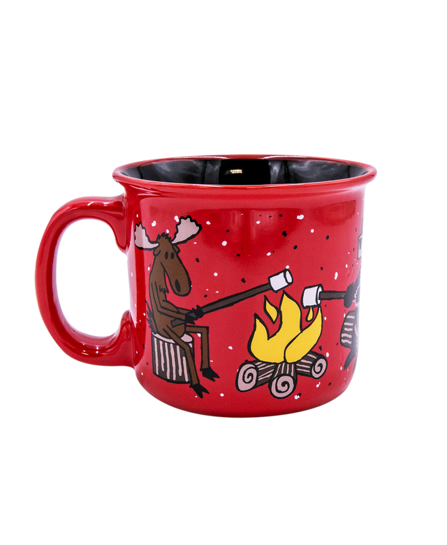 red happy camper lazy one mug on a white background