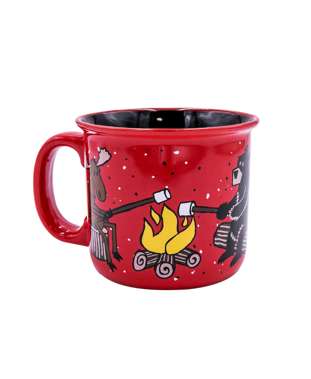 red happy camper lazy one mug on a white background