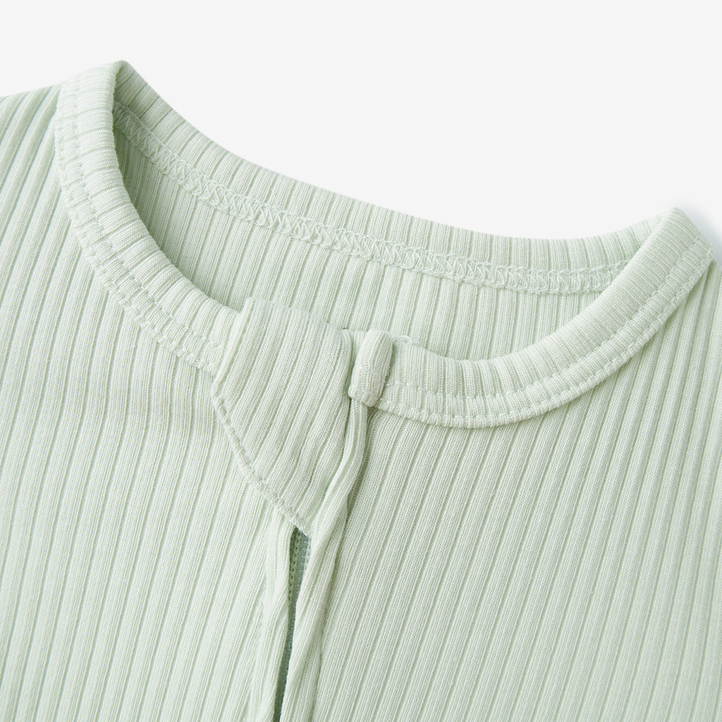 sage ribbed zipper pajama on a white background