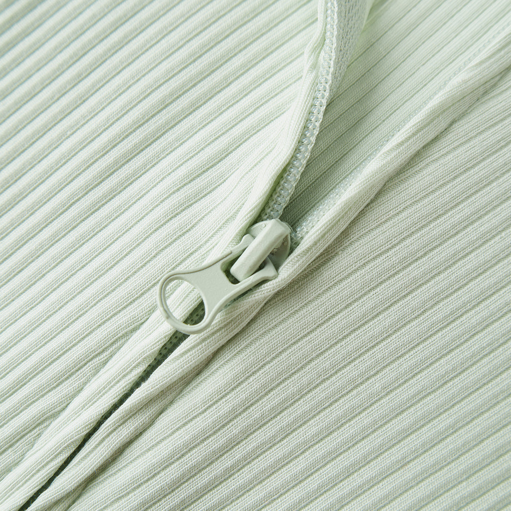 sage ribbed zipper pajama on a white background