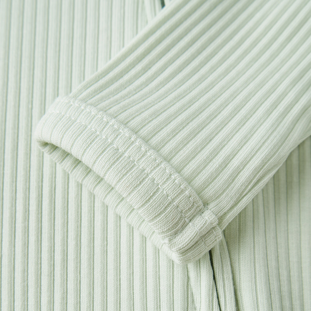 sage ribbed zipper pajama on a white background