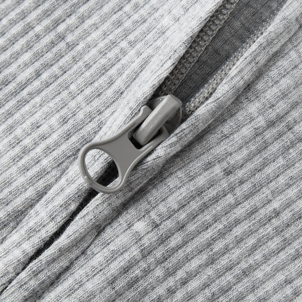 gray ribbed zipper pajama on a white background