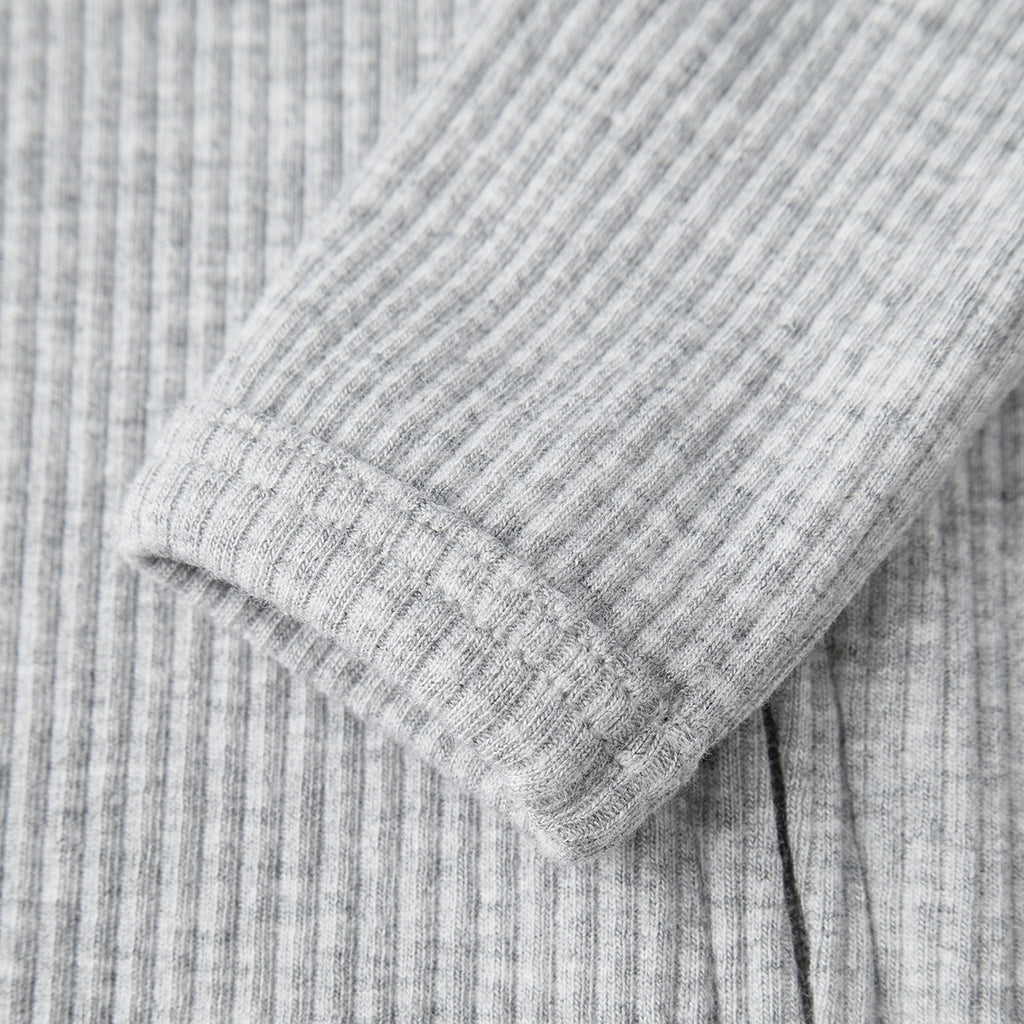 gray ribbed zipper pajama on a white background