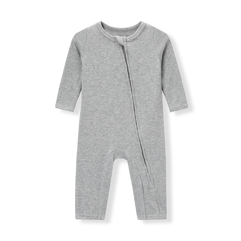gray ribbed zipper pajama on a white background