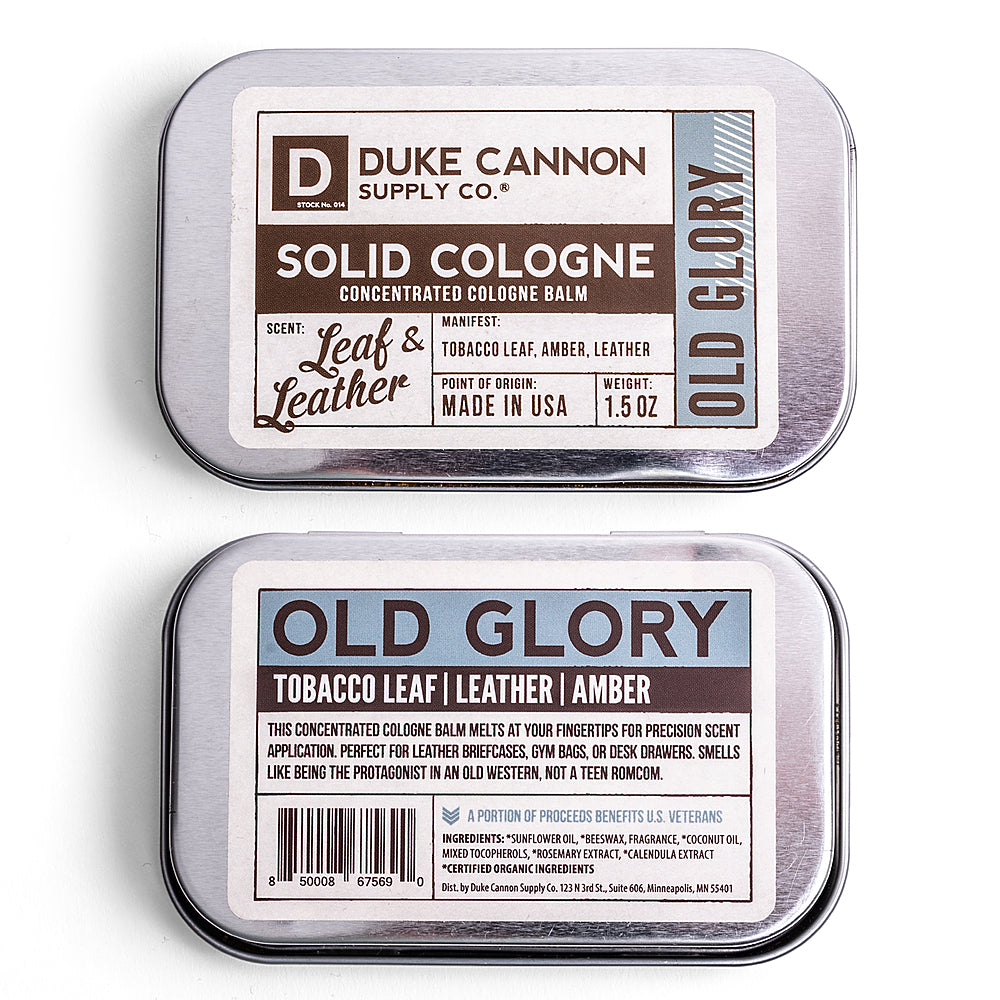 duke cannon solid cologne concentrated cologne balm on a white background