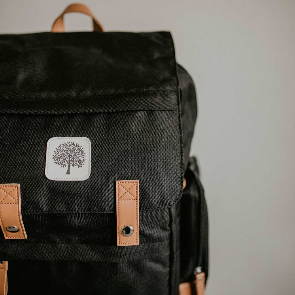 black diaper bag on a white background