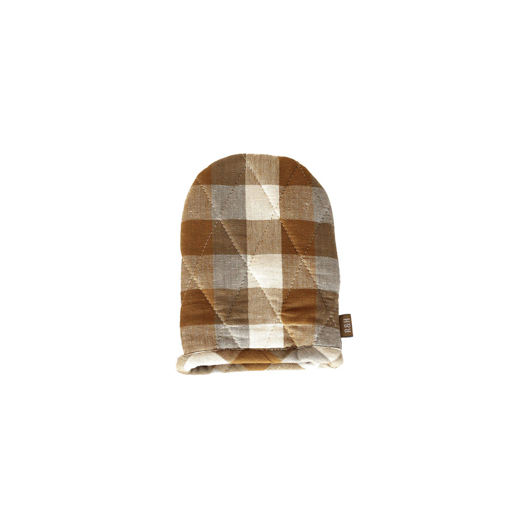 yellow buffalo plaid oven glove on a white background