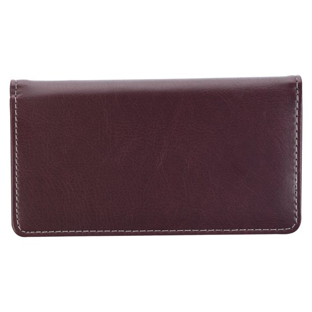 brown leather checkbook cover on a white background