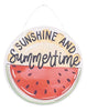 Decorative sign with 'Sunshine and Summertime' text and watermelon design on a white background