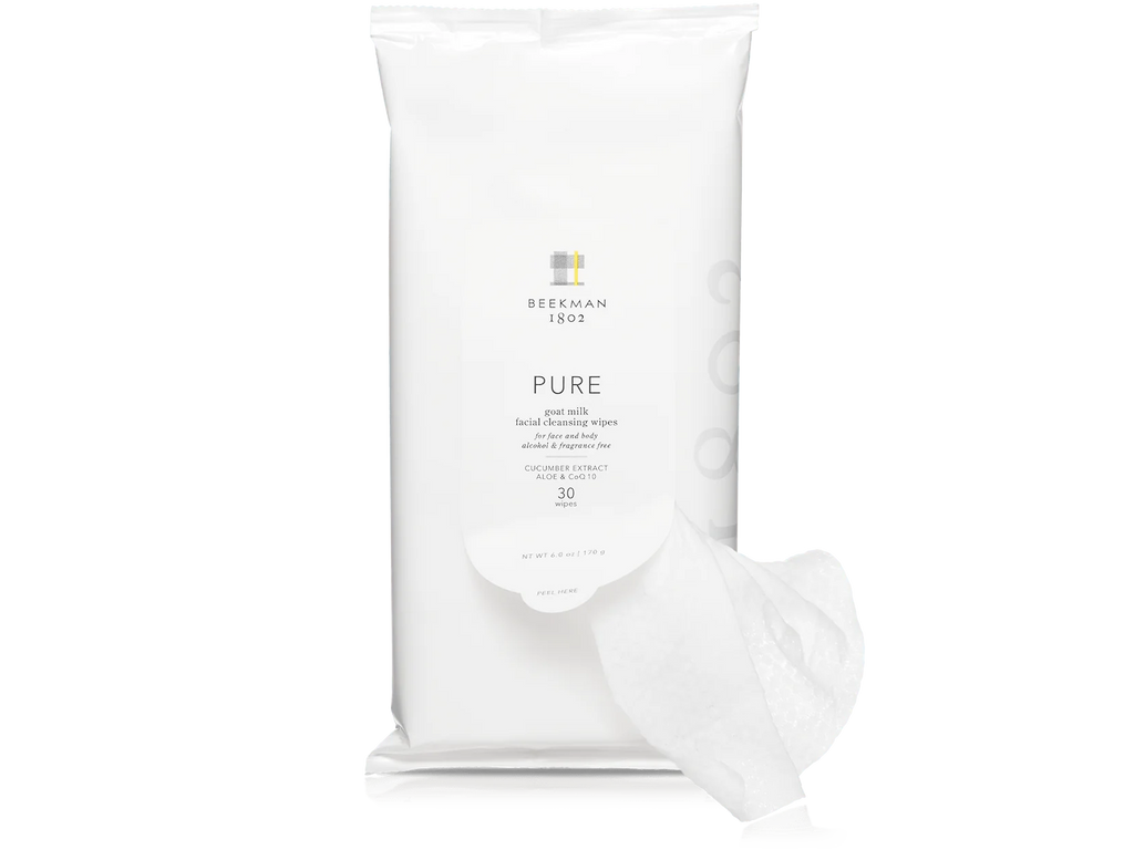 pure goat milk facial cleansing wipes on a white background