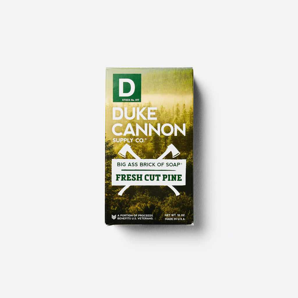 duke cannon fresh cut pine bar soap on a white background