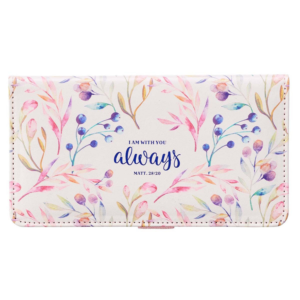 cream floral checkbook cover on a white background