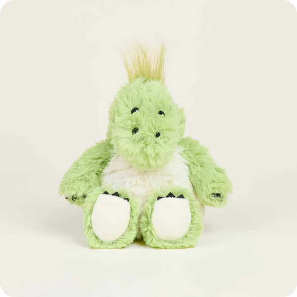 Green plush dragon toy on a white background