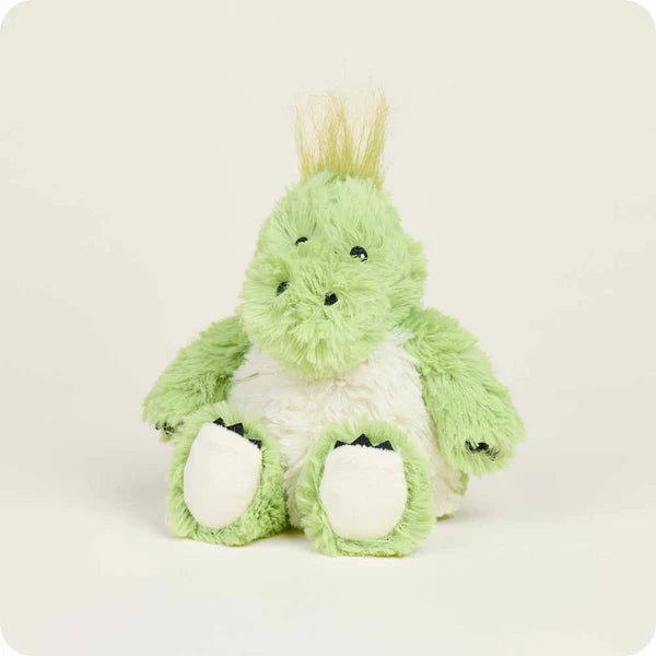 Green plush dragon toy on a white background