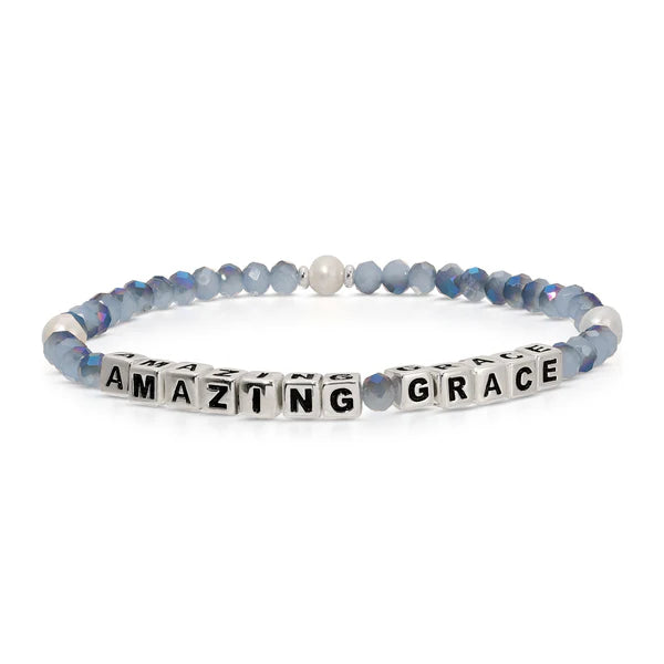Twilight Sky crystal and Pearl with sterling silver-plated letter beads. One size fits most. on a white background