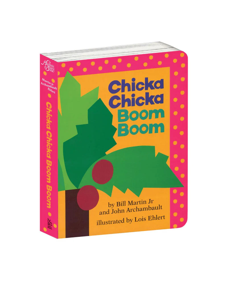 Book cover of 'Chicka Chicka Boom Boom' with colorful design on a white background