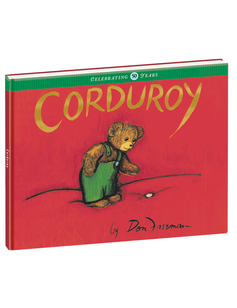 Book cover of 'Corduroy' with a bear illustration on a red background
