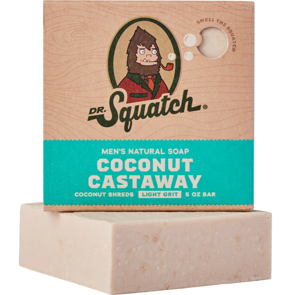 dr squatch coconut castaway soap on a white background