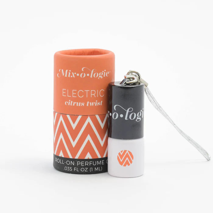 Roll-on perfume with packaging featuring 'Mixologie' branding on a white background
