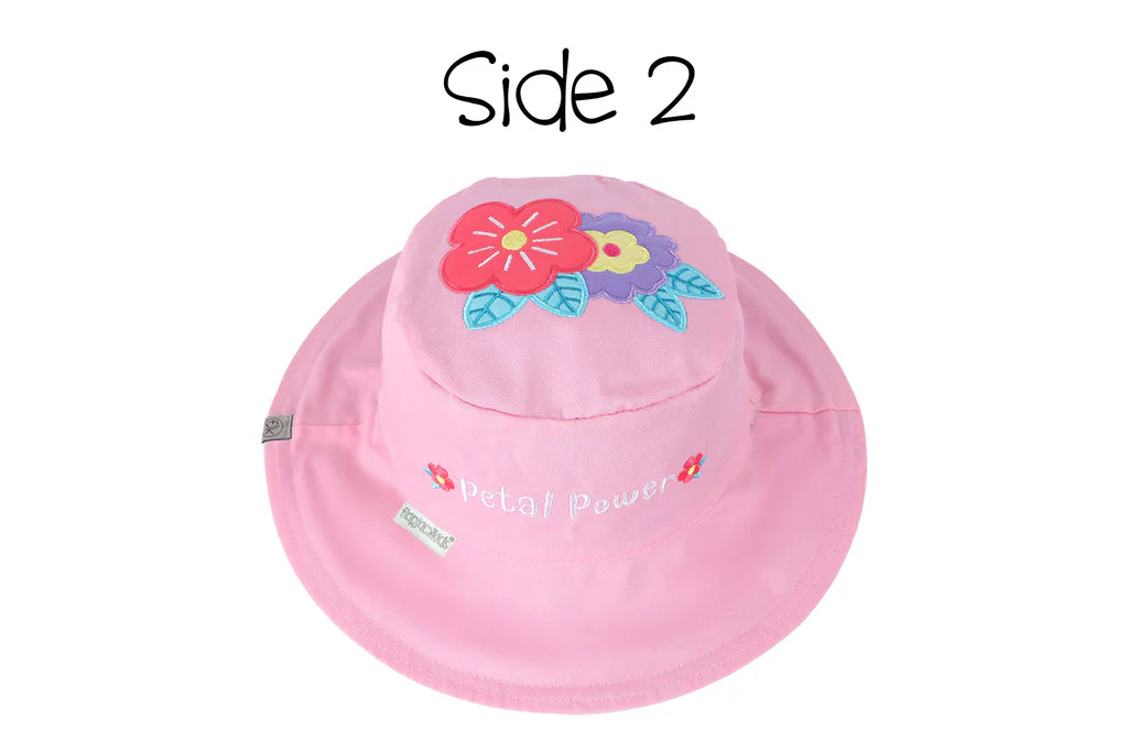 Baby/Kids Reversible Sun Hat - Butterfly / Flower on a white background