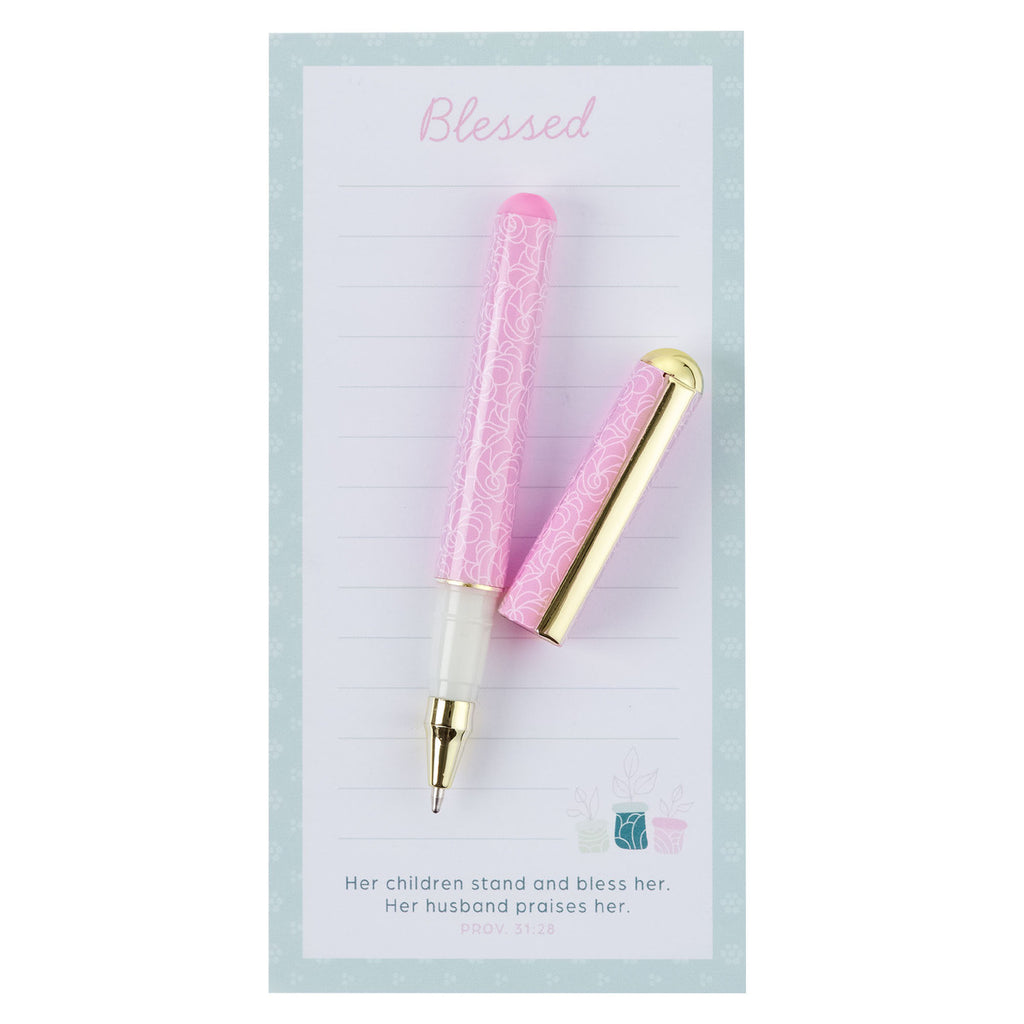 blessed magnetic notepad with pen on a white background
