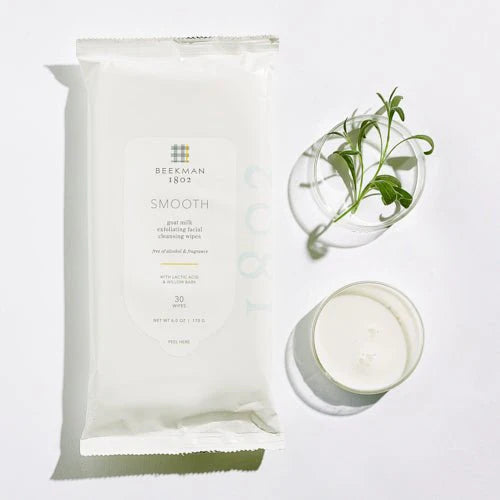 beekman Smooth Facial Cleansing Wipes With Lactic Acid & Willow Bark on a white background