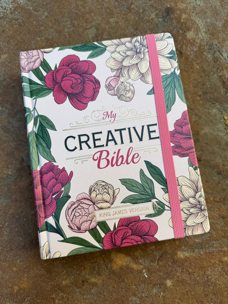 KJV Creative Bible Hardcover Pink Floral on a brown background