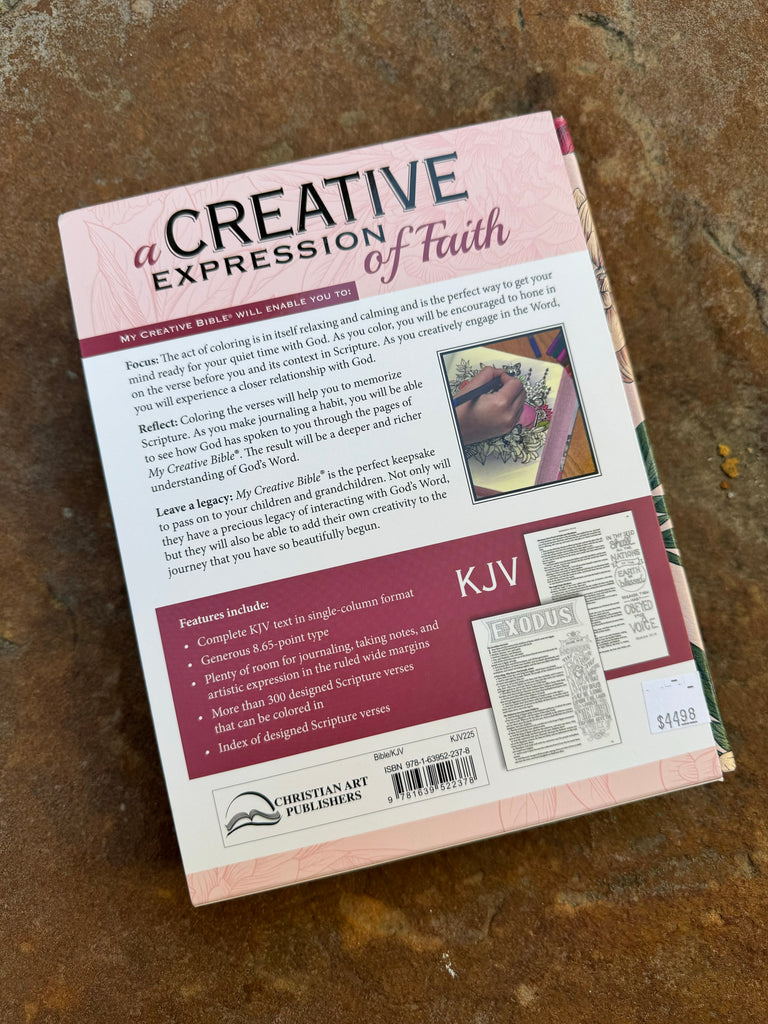 KJV Creative Bible Hardcover Pink Floral on a brown background