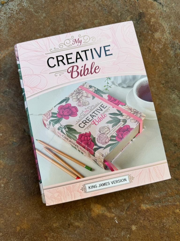 KJV Creative Bible Hardcover Pink Floral on a brown background