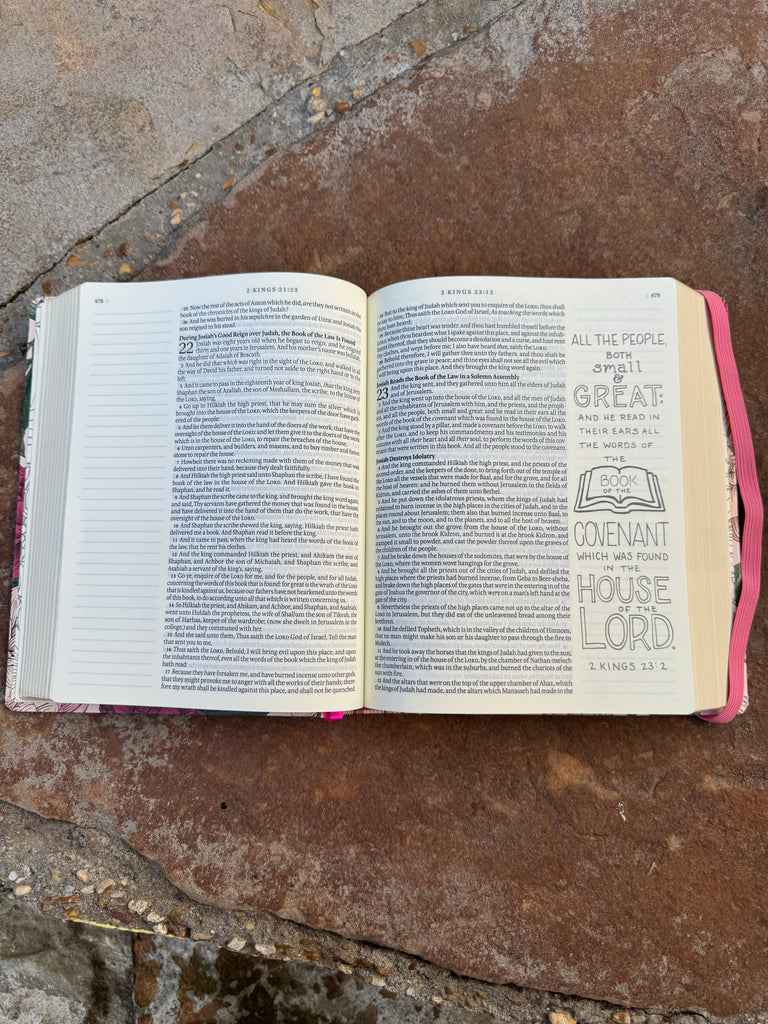 KJV Creative Bible Hardcover Pink Floral on a brown background