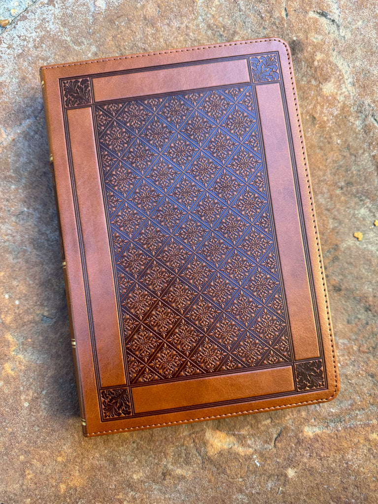KJV Embossed Brown Diamond Giant Print Bible on a brown background