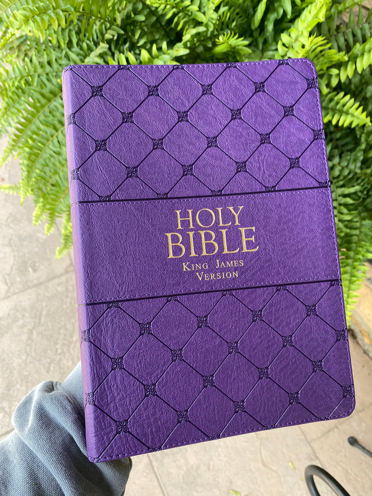 KJV Super Giant Print Bible Purple with a green fern in the background