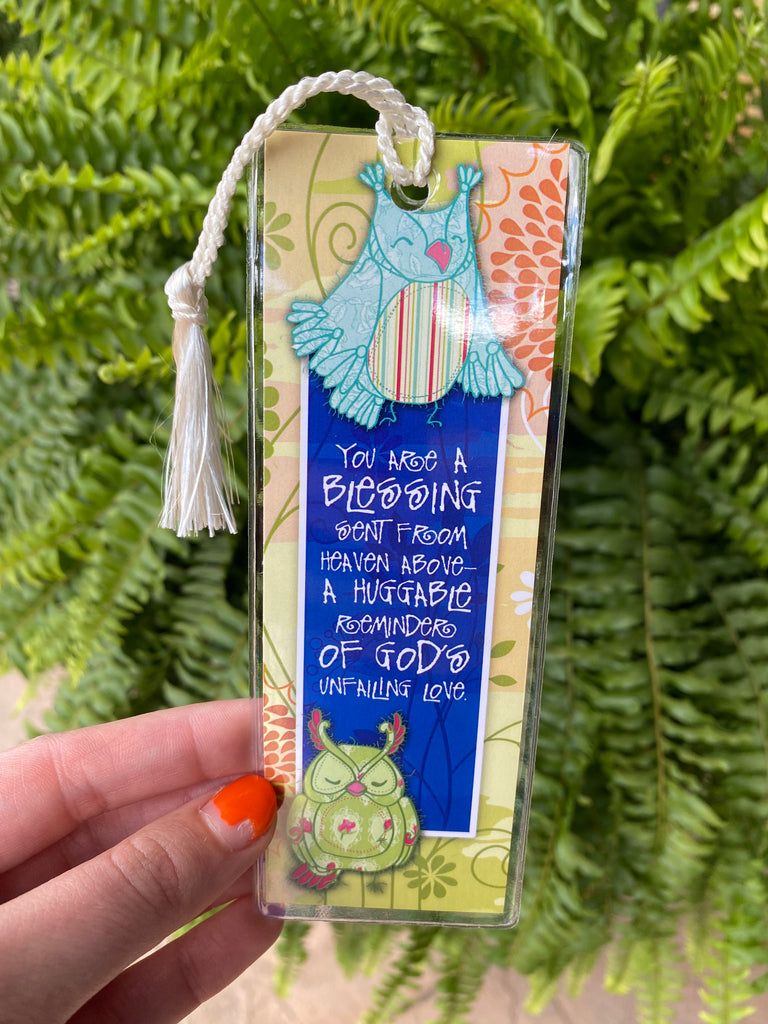 you are a blessing owl bookmark on a green fern