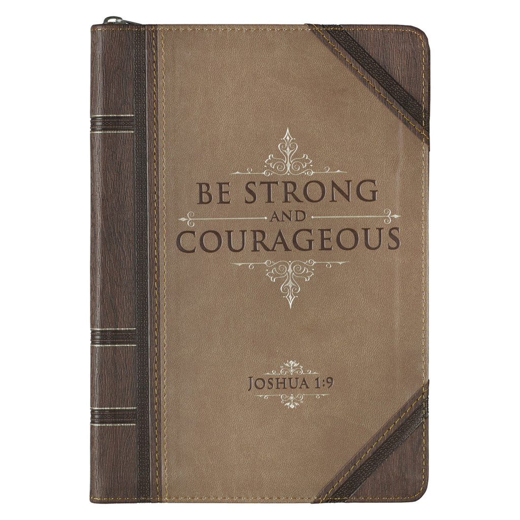 be strong and courageous zip journal on a white background