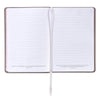 Open notebook with lined pages on a white background