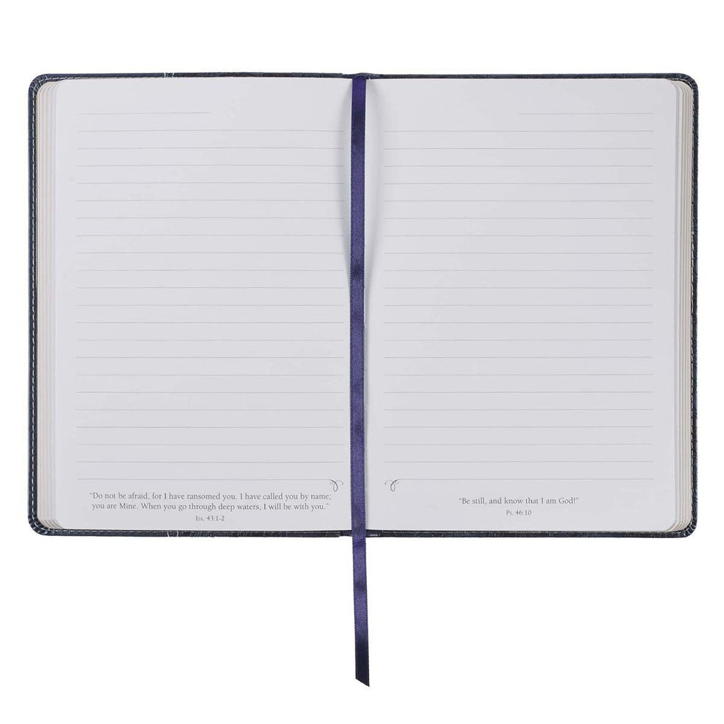 Open notebook with lined pages on a white background