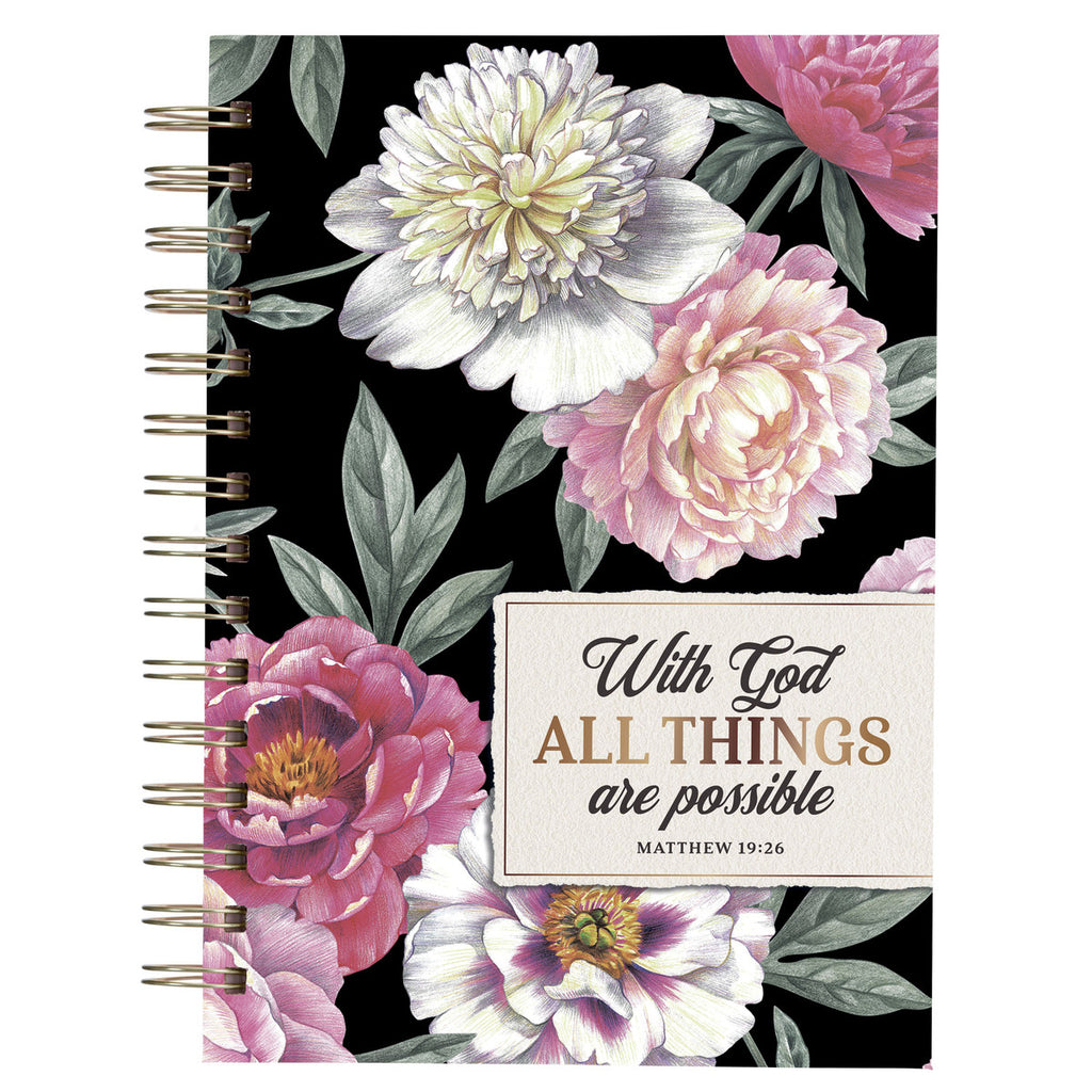 all things black floral journal on a white background