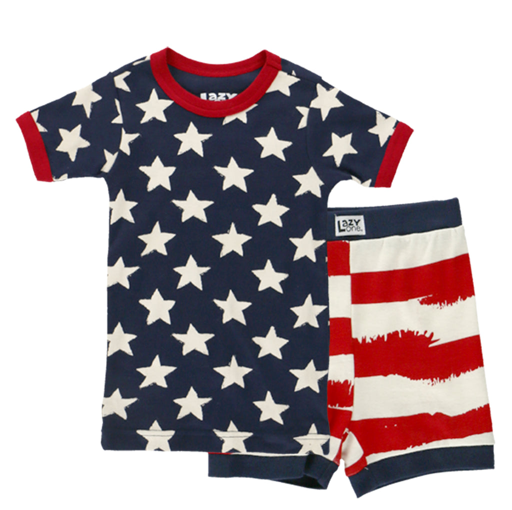 lazy one Stars & Stripes Kid Short PJ Set on a white background