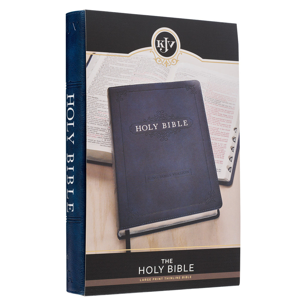 KJV Large Print Thinline Bible - Blue on a white background