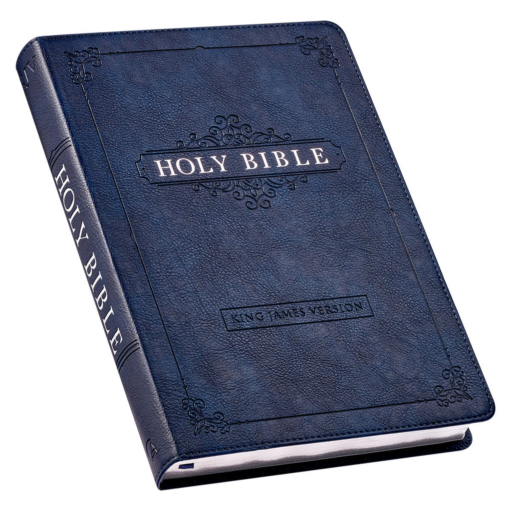 KJV Large Print Thinline Bible - Blue on a white background