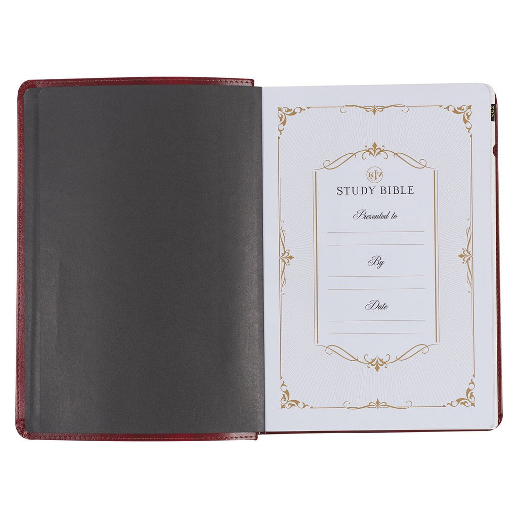Open study bible with decorative title page on a white background
