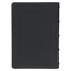 Black textured notebook on a white background