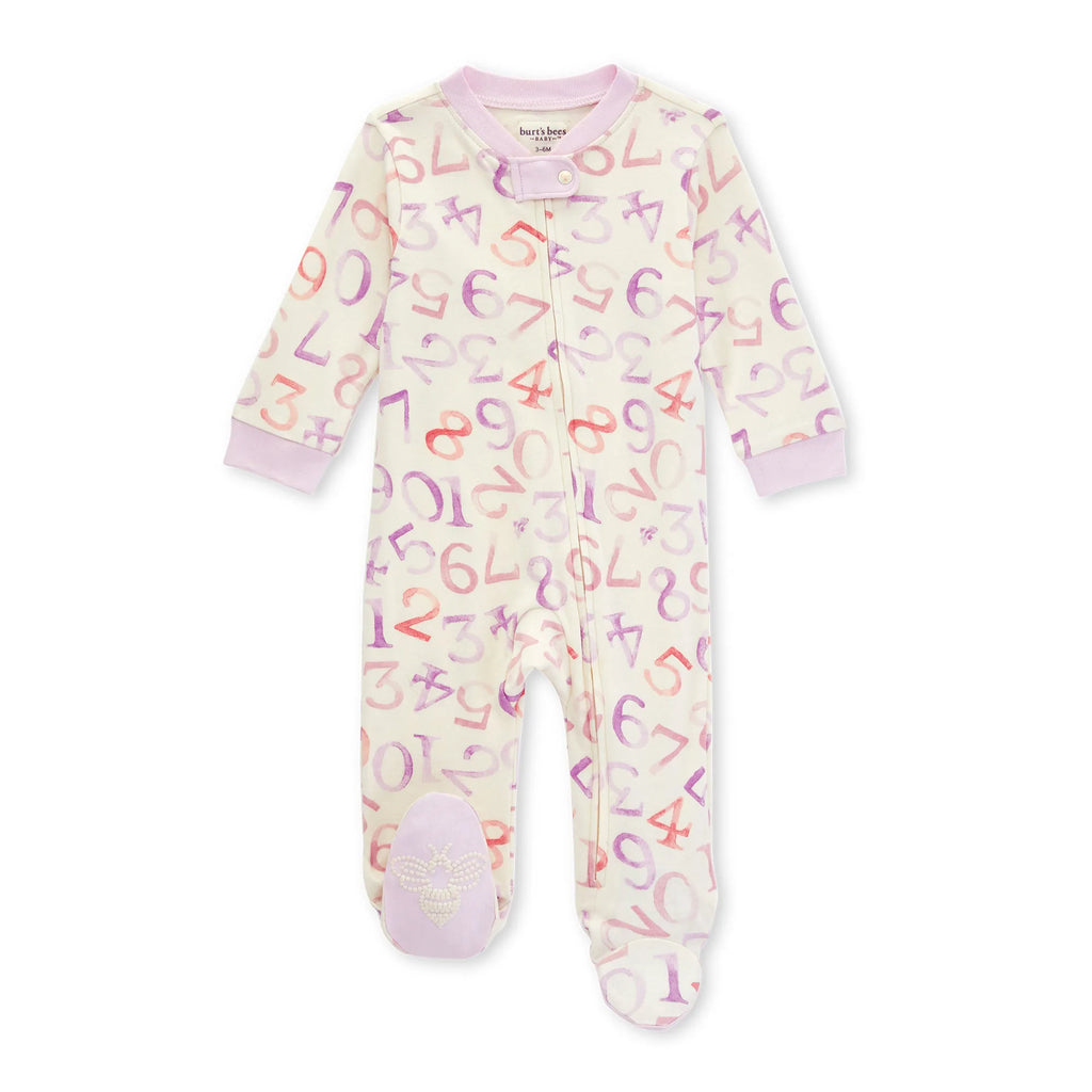 Burt's bee baby number sleep and play outfit on a white background
