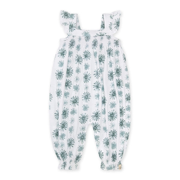burts bee baby desert daisy jumpsuit on a white background