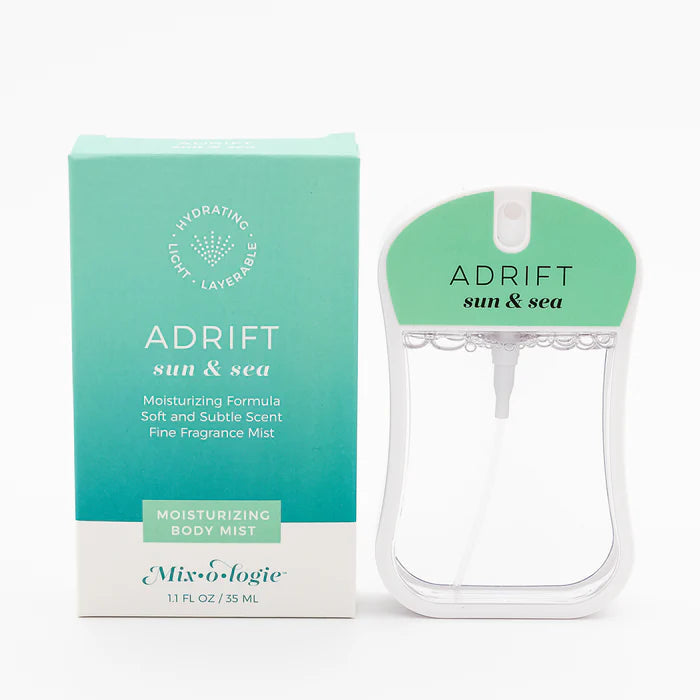 ADRIFT sun & sea moisturizing body mist with packaging on a white background