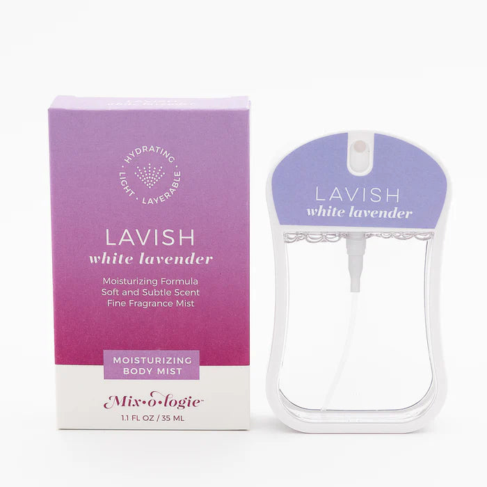Lavish white lavender moisturizing body mist with packaging on a white background
