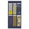 Set of six floral and patterned bookmarks on a dark blue card